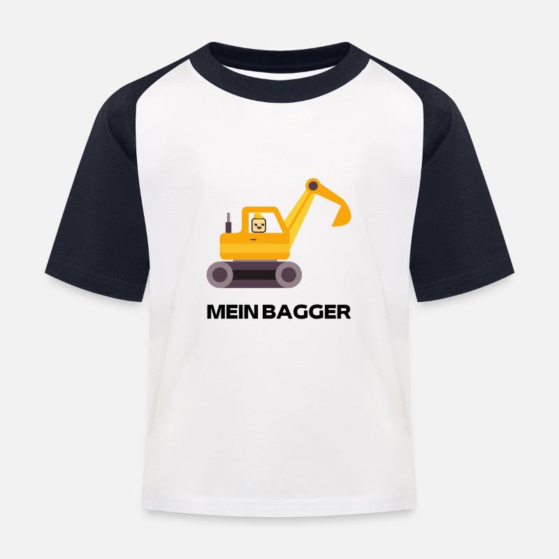 Boxii mit einem Bagger - Kinder Baseball T-Shirt - Weiß/Navy