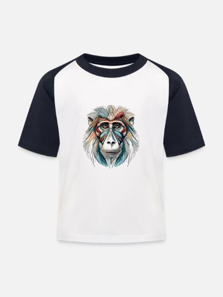 Kiju der Mandrill - Kinder Baseball T-Shirt - Weiß/Navy