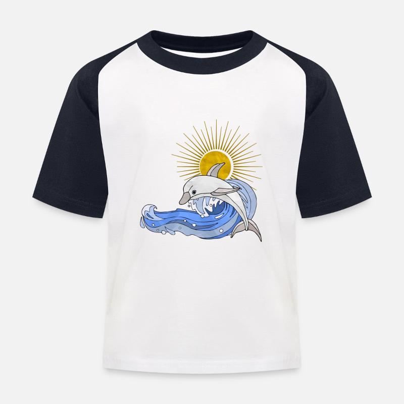 Delfin - Kinder Baseball T-Shirt - Weiß/Navy