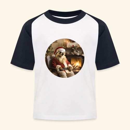 Weihnachtsmannfaultier vor Kamin - Kinder Baseball T-Shirt