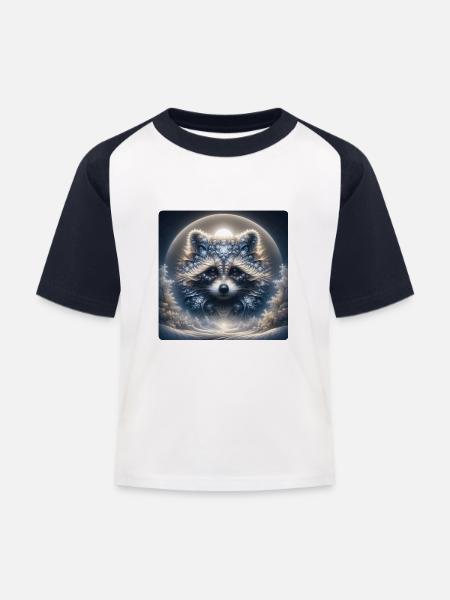 Racoon in Frost - Kinder Baseball T-Shirt - Weiß/Navy