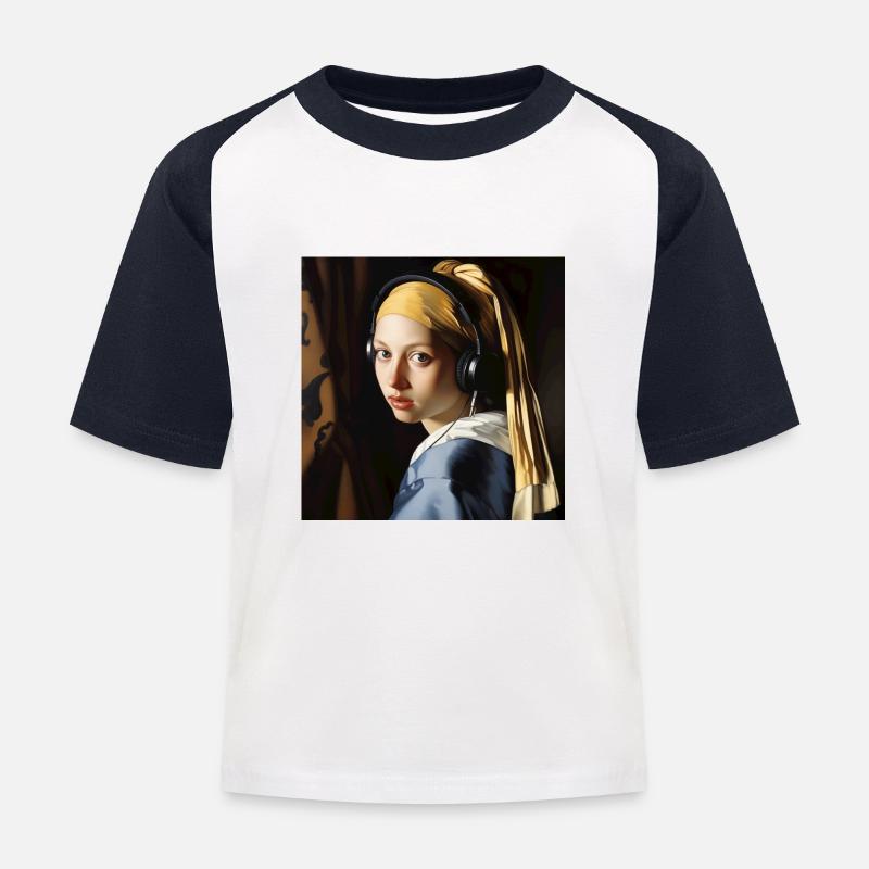 Das Mädchen mit dem Kopfhörer - Kinder Baseball T-Shirt - Weiß/Navy