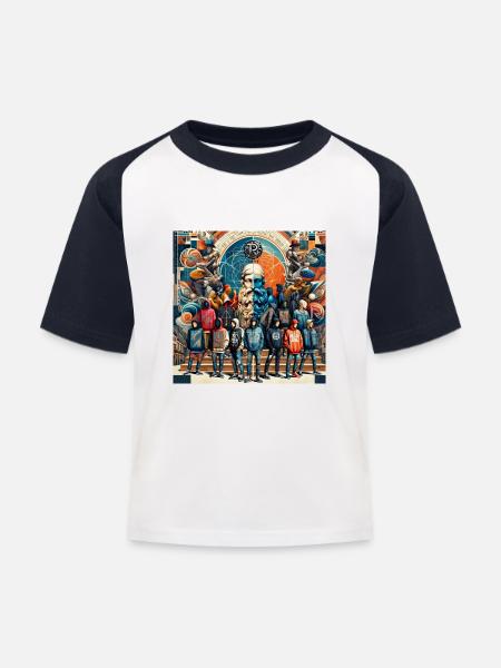 RuegoMind - Kinder Baseball T-Shirt - Weiß/Navy