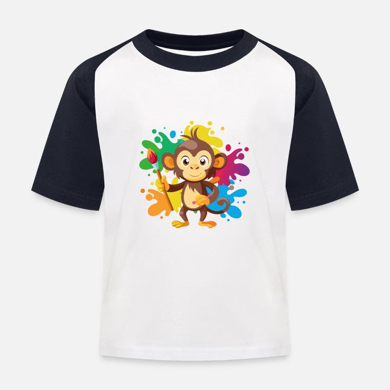 Jungle Junior: Verspieltes Affenabenteuer - Kinder Baseball T-Shirt - Weiß/Navy