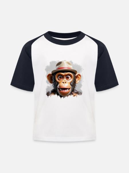Affe X - Kinder Baseball T-Shirt - Weiß/Navy