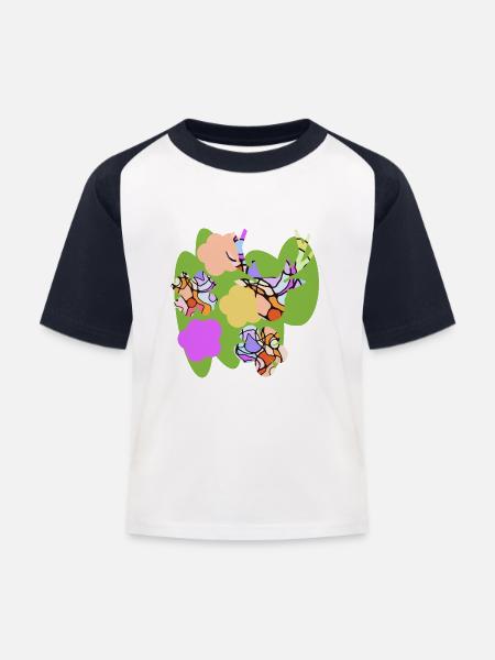 Bunte Blumen - Kinder Baseball T-Shirt - Weiß/Navy