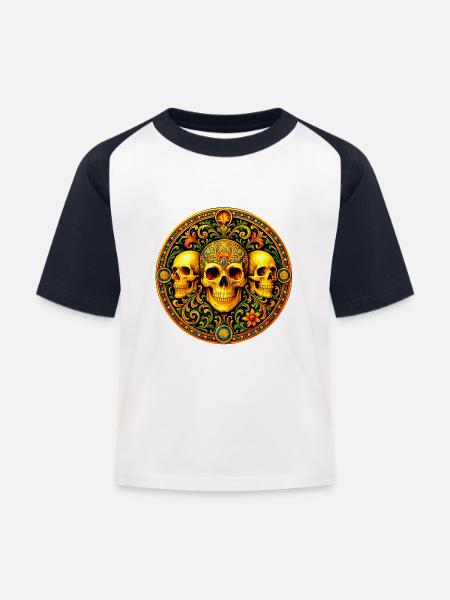 Jugendstil-Schädel - Kinder Baseball T-Shirt - Weiß/Navy