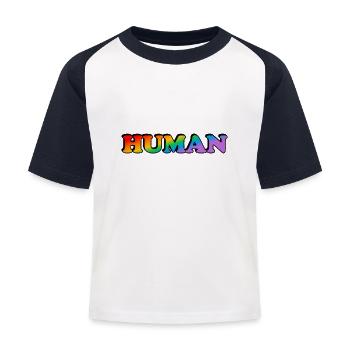 Menschlicher Regenbogentext LGBTQ-Stolz - Kinder Baseball T-Shirt - Weiß/Navy - Vorne