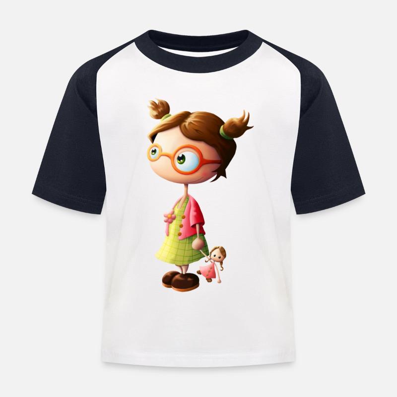 kleines Mädchen mit Brille - Kinder Baseball T-Shirt - Weiß/Navy