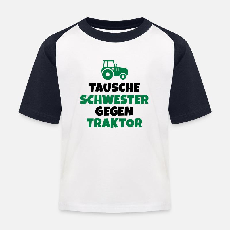 Tausche Schwester gegen Traktor - Kinder Baseball T-Shirt - Weiß/Navy