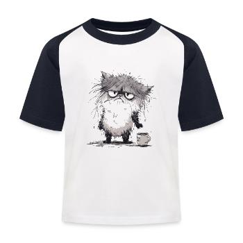 Grantige Katze - Kinder Baseball T-Shirt - Weiß/Navy - Vorne