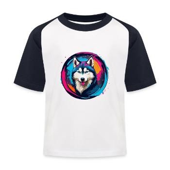 Sibirischer Husky Huskyportrait im Farbkreis - Kinder Baseball T-Shirt - Weiß/Navy - Vorne