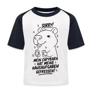 Sorry! Capybara hat meine Hausaufgaben gefressen - Kinder Baseball T-Shirt - Weiß/Navy - Vorne
