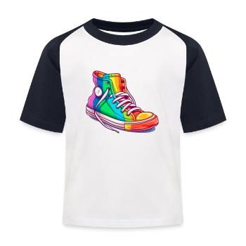 Rainbow Schuhe - Kinder Baseball T-Shirt - Weiß/Navy - Vorne