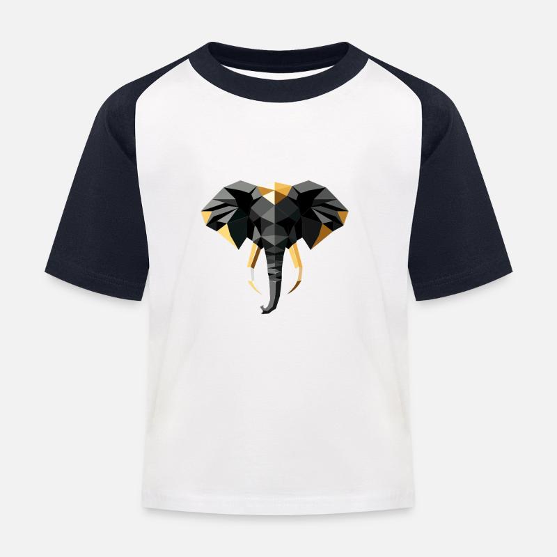 Elefant Low Poly Design - Kinder Baseball T-Shirt - Weiß/Navy