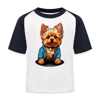 Cute Yorkie Yorkshire Terrier in casual look - Kids' Baseball T-Shirt - white/navy - Front