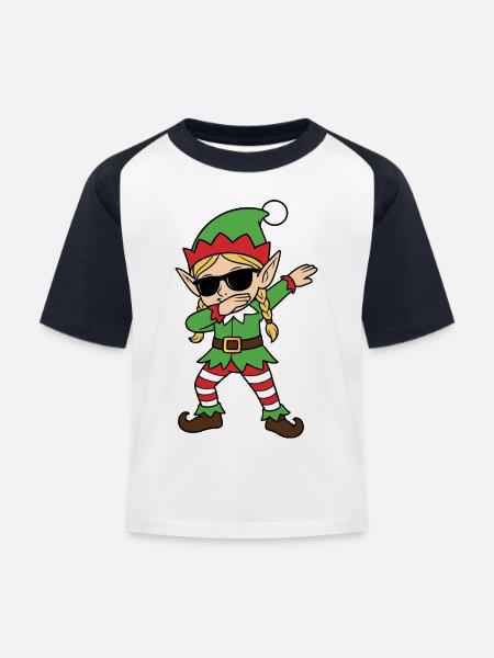 Elf Dab Christmas Chic - Kinder Baseball T-Shirt - Weiß/Navy