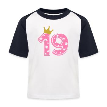 19 Krone 19. Geburtstag 19 Jahre - Kinder Baseball T-Shirt - Weiß/Navy - Vorne