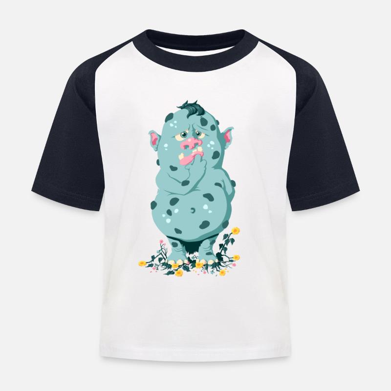 Troll im Blumenbeet - Kinder Baseball T-Shirt - Weiß/Navy