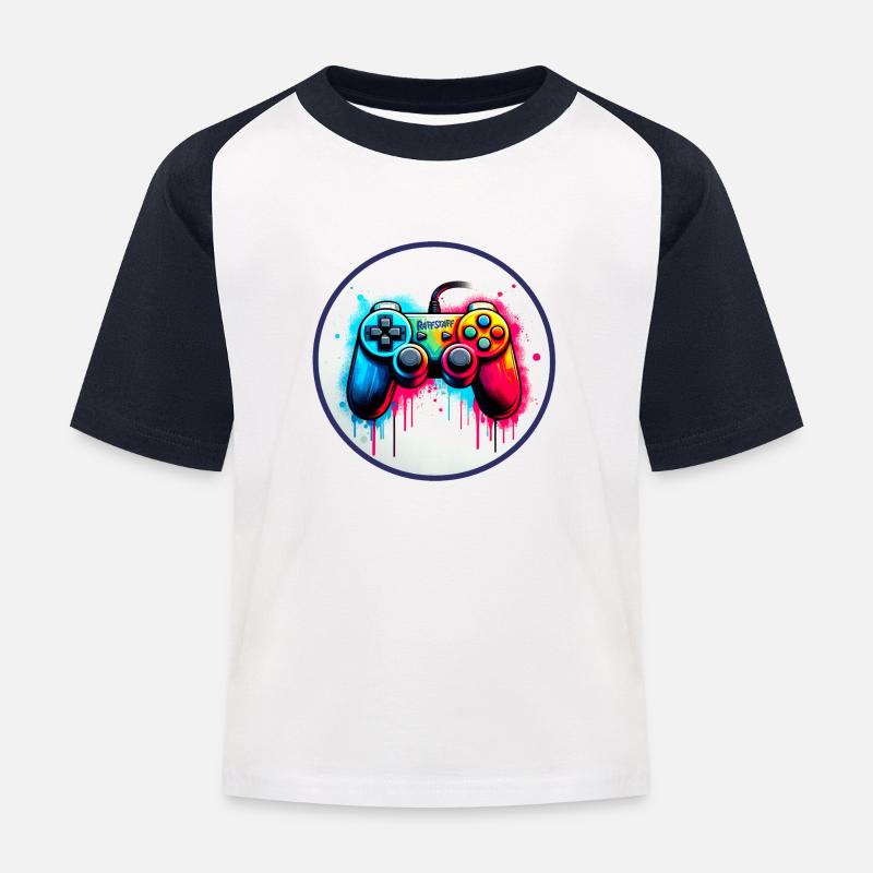 Gamer Gamepad Graffiti Controller - raffstaff ® - Kinder Baseball T-Shirt - Weiß/Navy