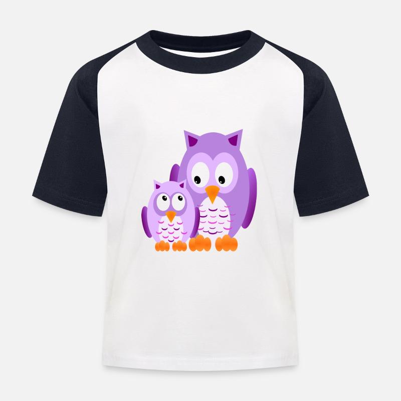 Eulen - Pink - Kinder Baseball T-Shirt - Weiß/Navy