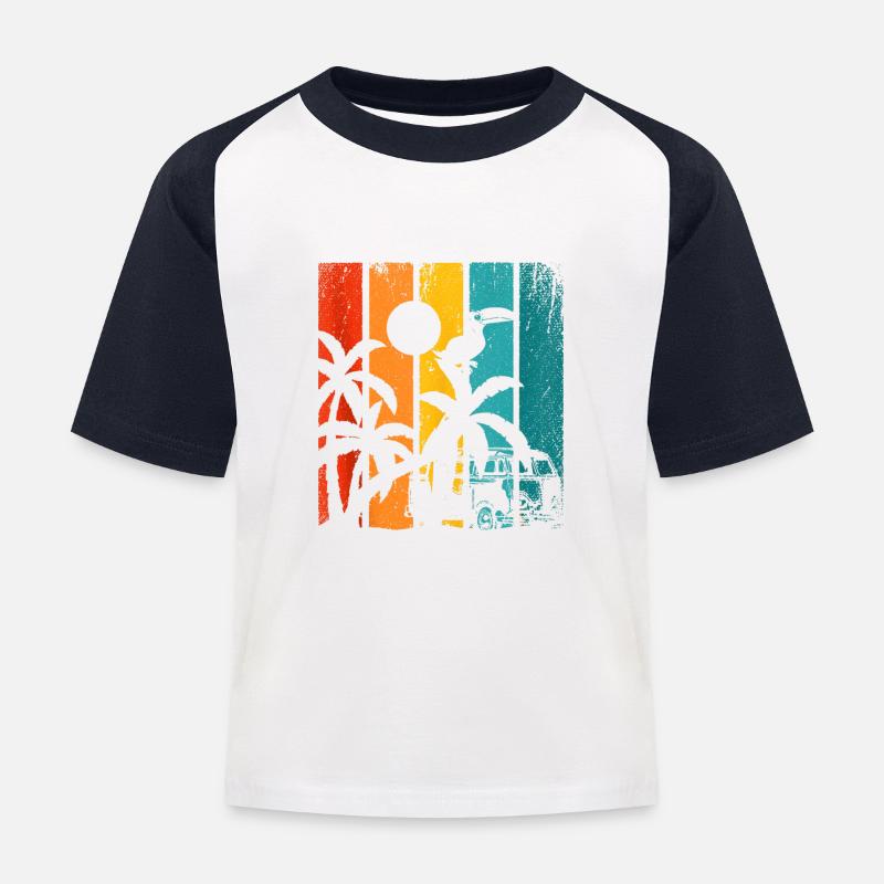 Retro Palm Trees Beach Summer - Kinder Baseball T-Shirt - Weiß/Navy