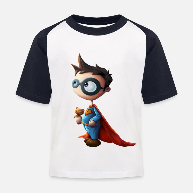 Superheld - Kinder Baseball T-Shirt - Weiß/Navy