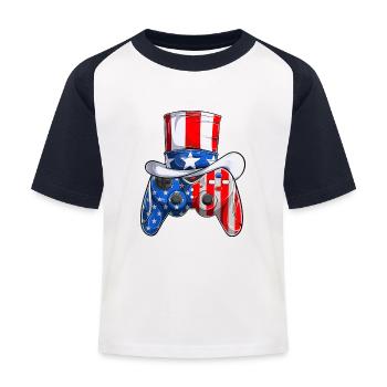Jeu vidéo 4 juillet contrôleur drapeau américain - T-shirt baseball Enfant - blanc/marine - Devant
