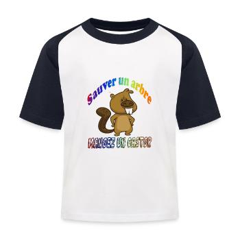 Pour sauver un arbre - mangez un castor - T-shirt baseball Enfant - blanc/marine - Devant
