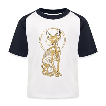 Katze Sphinx Skelett Tattoo - Kinder Baseball T-Shirt - Weiß/Navy - Vorne