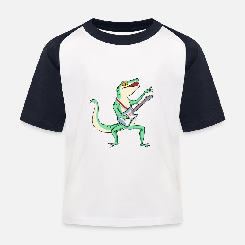 Star Eidechse E-Gitarre - Kinder Baseball T-Shirt - Weiß/Navy