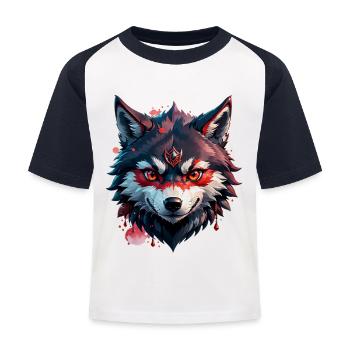 Wolf Tattoo - Kids' Baseball T-Shirt - white/navy - Front