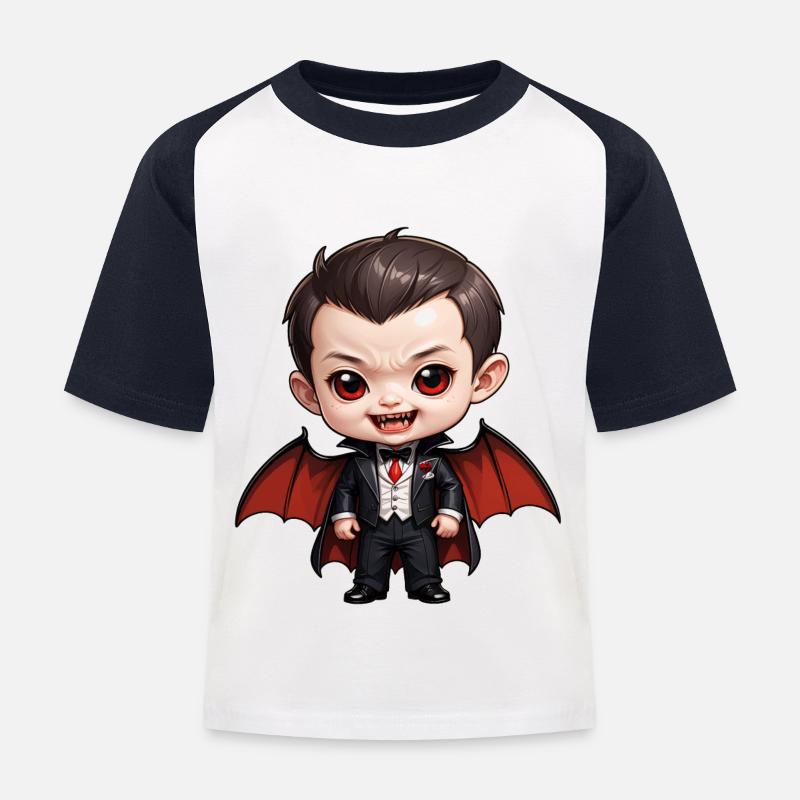 Halloween - niedlicher Vampir-Junge - Kinder Baseball T-Shirt - Weiß/Navy
