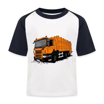 Müllauto - Müllfahrzeug - Kinder Baseball T-Shirt - Weiß/Navy - Vorne