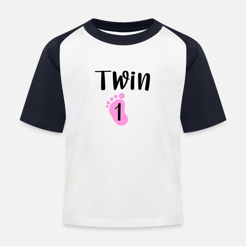 Zwilling 1 | Mädchen - Kinder Baseball T-Shirt - Weiß/Navy