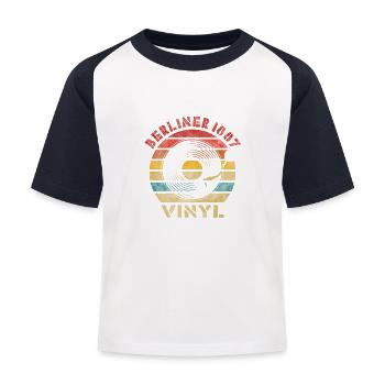 Berliner 1887 Vinyl Retro Vintage Muziek - Kinderen baseball T-shirt - wit/navy - Voor