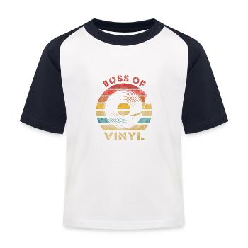 Baas van Vinyl Retro Vintage Music - Kinderen baseball T-shirt - wit/navy - Voor
