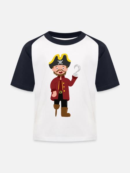 Pirat - Kinder Baseball T-Shirt - Weiß/Navy