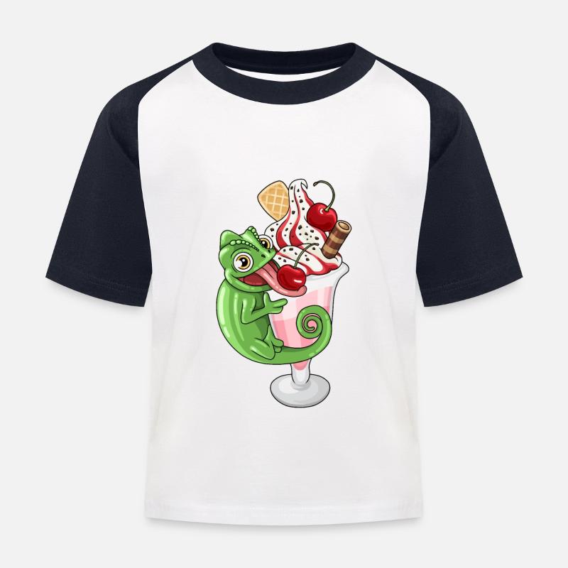 Ice cream cups with chameleon - Kids' Baseball T-Shirt - white/navy