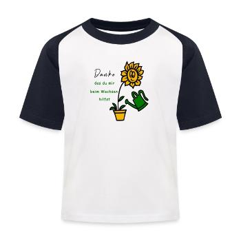 Sonnenblume, Garten, Danke - Kinder Baseball T-Shirt - Weiß/Navy - Vorne