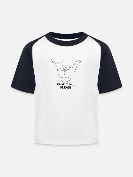 MEHR SURFEN, BITTE - Kinder Baseball T-Shirt - Weiß/Navy