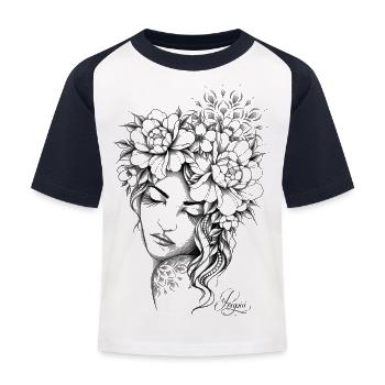 Pfingstrosen-Zierfrau - Kinder Baseball T-Shirt - Weiß/Navy - Vorne