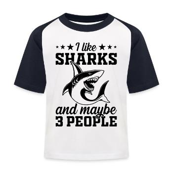 I Like Sharks & Maybe 3 People - Sharkfish Great W - Kinder Baseball T-Shirt - Weiß/Navy - Vorne