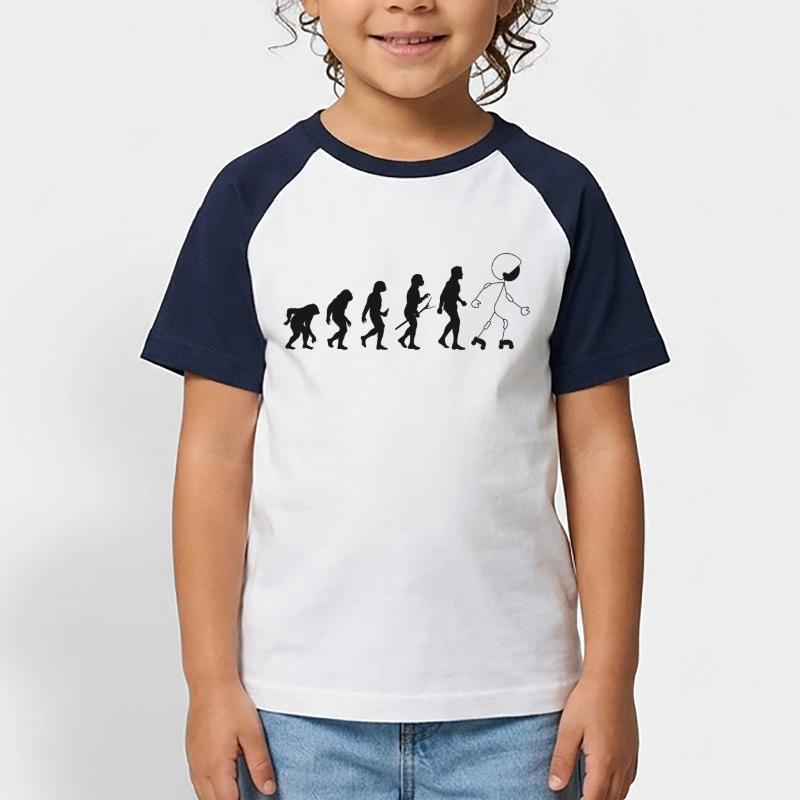 Funny Roller Skating Evolution Kids' Baseball T-Shirt