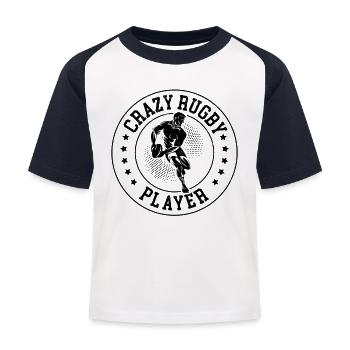 Crazy Rugby Player - Rugby Game Playing Rugby - Kids' Baseball T-Shirt - white/navy - Front