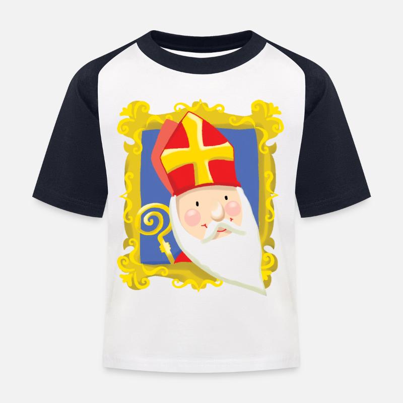Sinterklaas in List - Kinder Baseball T-Shirt - Weiß/Navy
