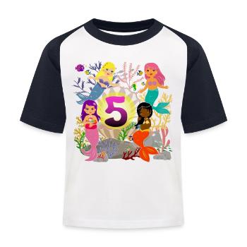 5. Geburtstag Mädchen Meerjungfrau ich bin 5 Jahre - Kinder Baseball T-Shirt - Weiß/Navy - Vorne