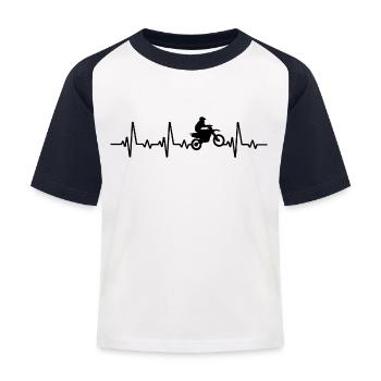 Motocross Motorrad Herzschlag Motorsport Biker - Kinder Baseball T-Shirt - Weiß/Navy - Vorne