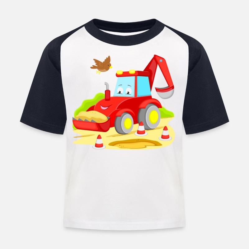 Traktor Bagger - Kinder Baseball T-Shirt - Weiß/Navy