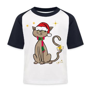 Chat avec chapeau de Père Noël, Noël laid - T-shirt baseball Enfant - blanc/marine - Devant